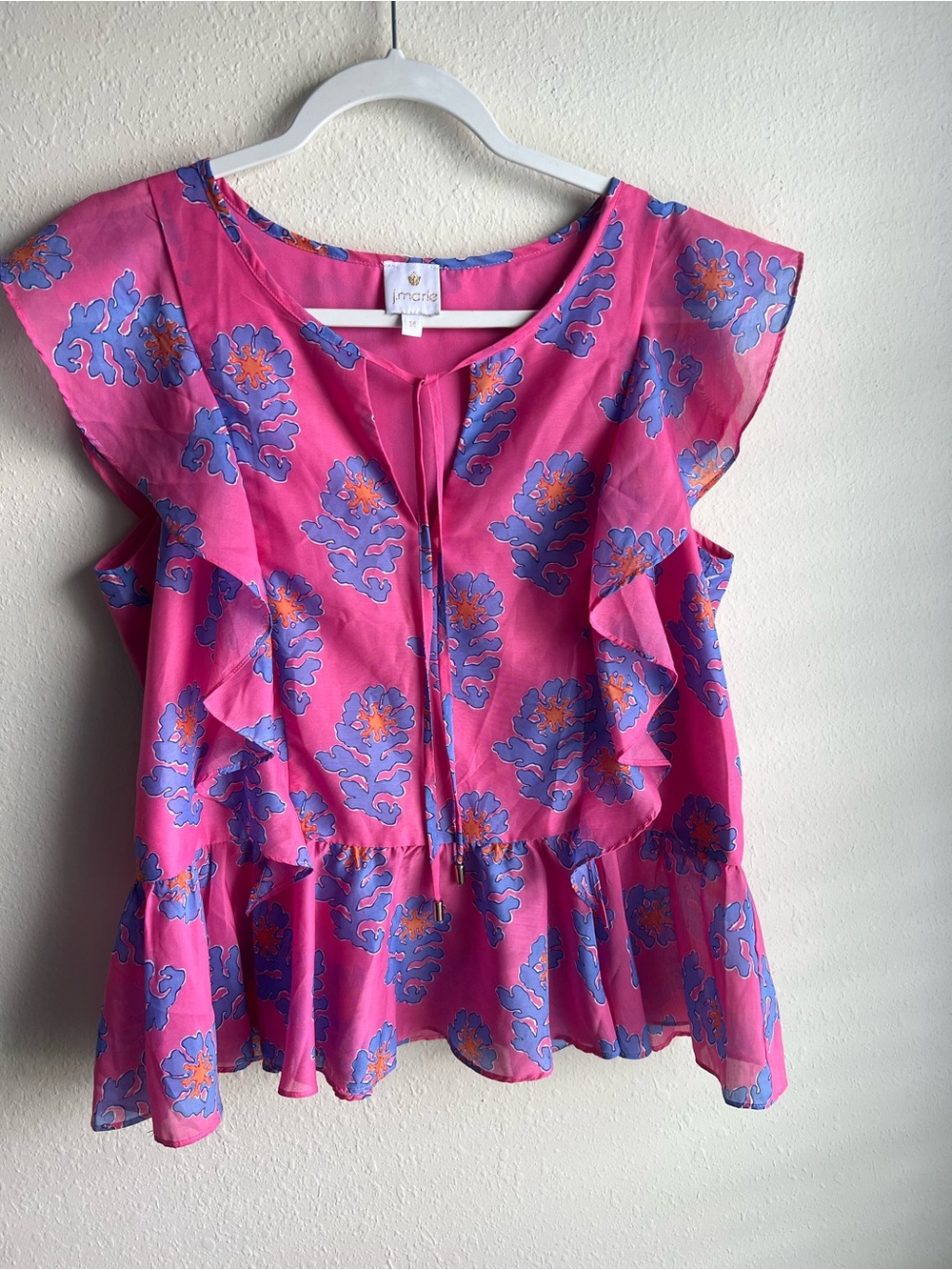 Imanimo Pink Floral Ruffle Peplum Blouse